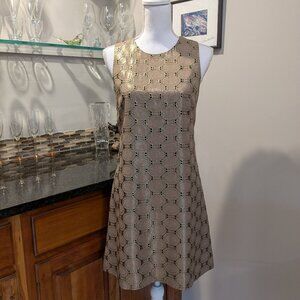 Helene Berman London Sleeveless Metallic Sleeveless Lined Gold Shift Dress Sz 6